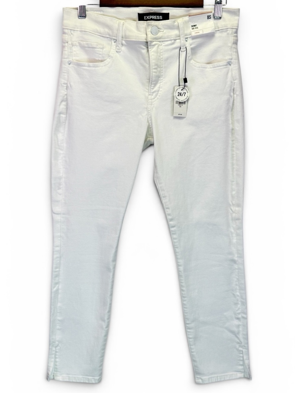 Express Skinny Mid Rise Womens White Comfort Waistband Stretch Jeans Size 8S NWT